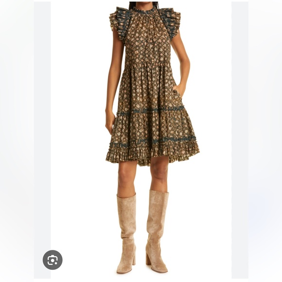 Ulla Johnson Joan Mix Print Cotton Dress Jasper - Picture 1 of 6